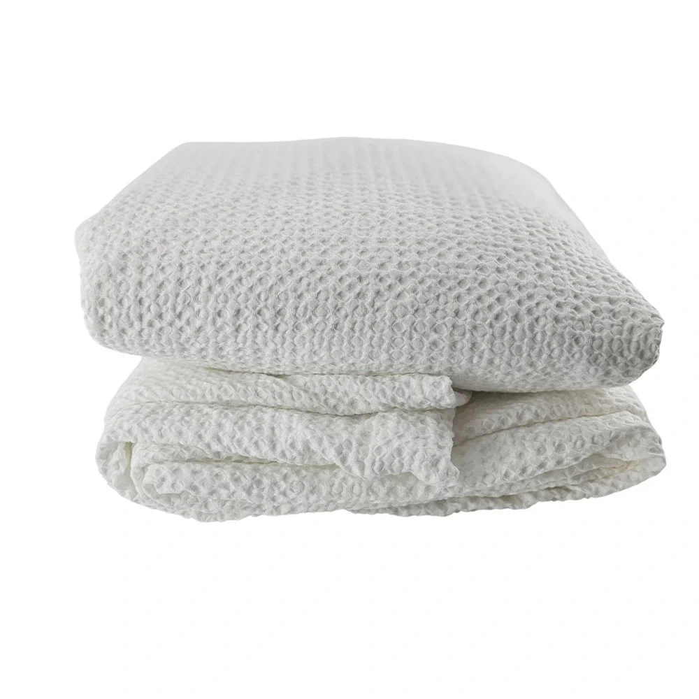 Quince Waffle Weave King/Cal King Duvet Cover White Organic Cotton Bedding Eco